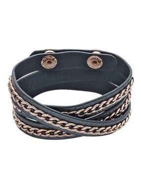 Premier Designs On the Edge Gray Leather, Rose Gold Tone Details Wrap Bracelet